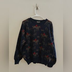 Vintage Lorde & Taylor Men’s Equestrian Knit Crewneck Sweater 100% Wool Sz M